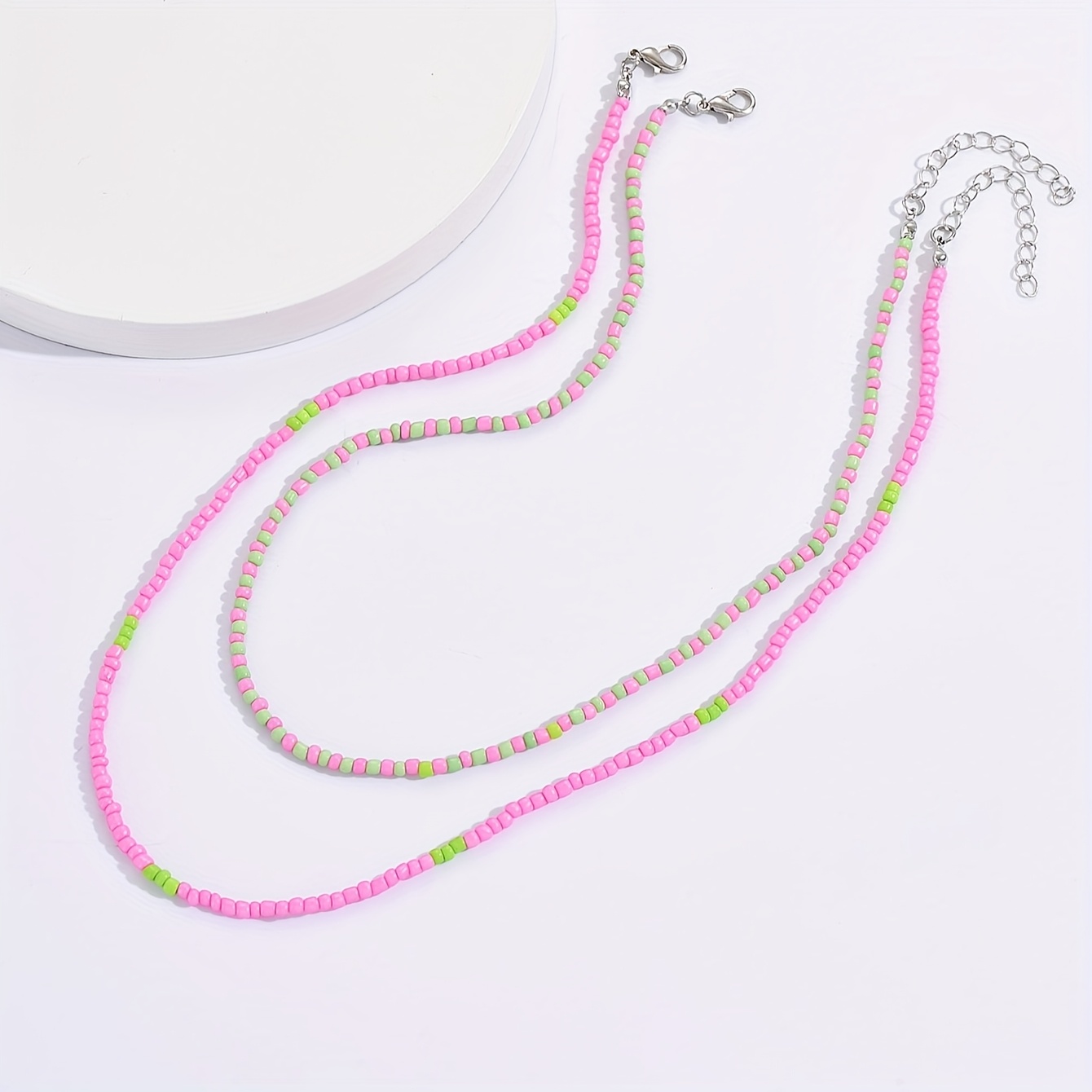 2pcs Dopamine Necklace Set Bohemian Beaded Rice Necklace
